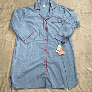 Vintage Night Shirt Sleep Gown Medium NWT Women’s Carole Button Up Blue